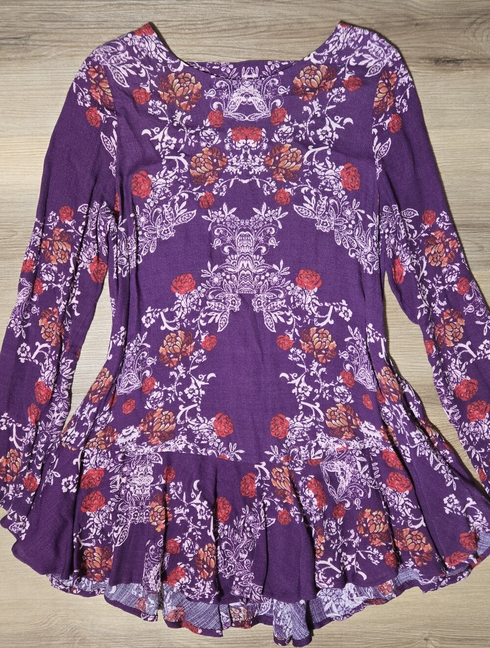 Free People Purple Floral Peplum Long-Sleeve Tunic